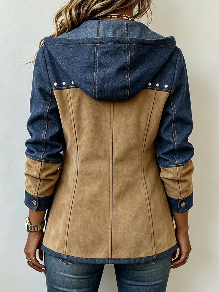 Adriana | Jasje met capuchon in blauw en camel