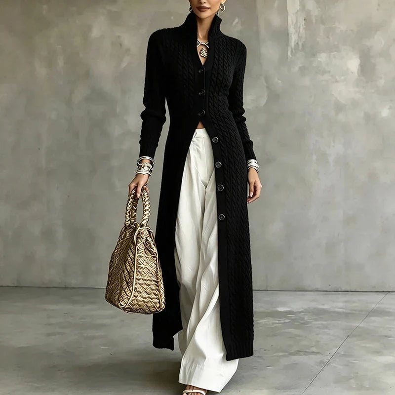 Sofie | Lang vest met kabelpatroon en col