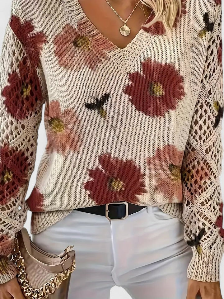 Catarina – Strikbluse med blomsterprint
