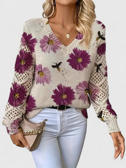 Catarina – Strikbluse med blomsterprint