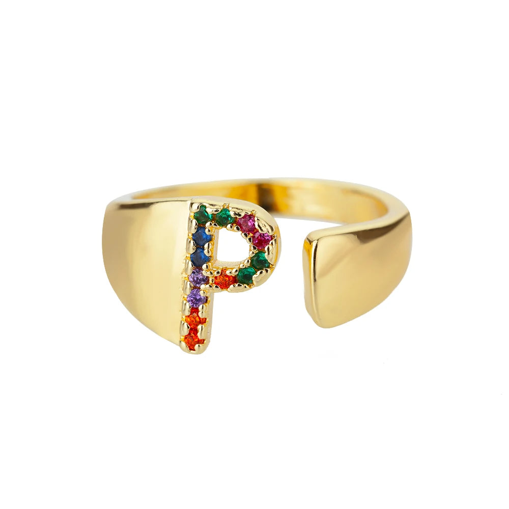 Verstelbare ring met gepersonaliseerde letter - Goud