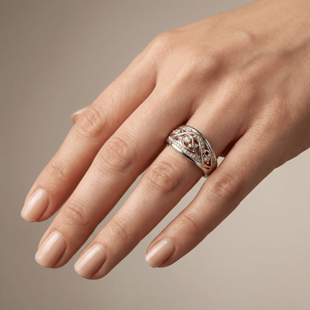 Vintage tweekleurige ring zilver en roségoud