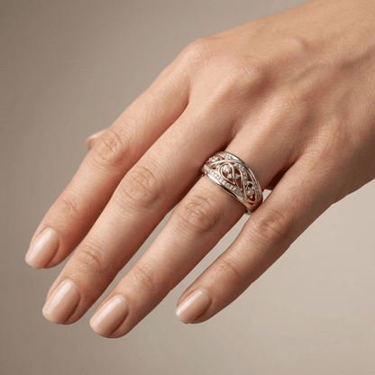 Vintage tweekleurige ring zilver en roségoud