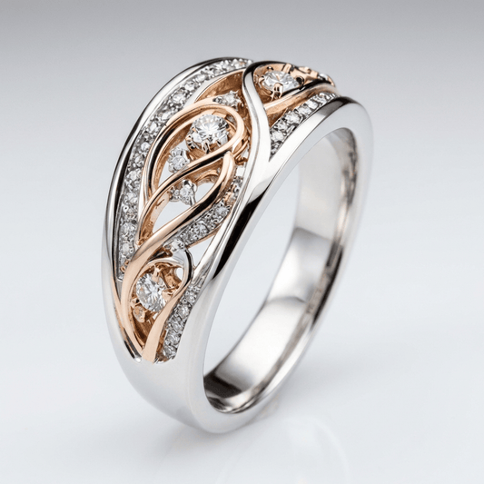 Vintage tweekleurige ring zilver en roségoud