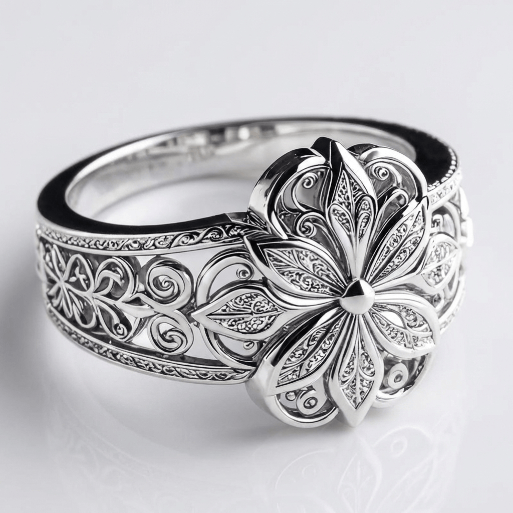 Zilveren ring met bloem en zirkonia