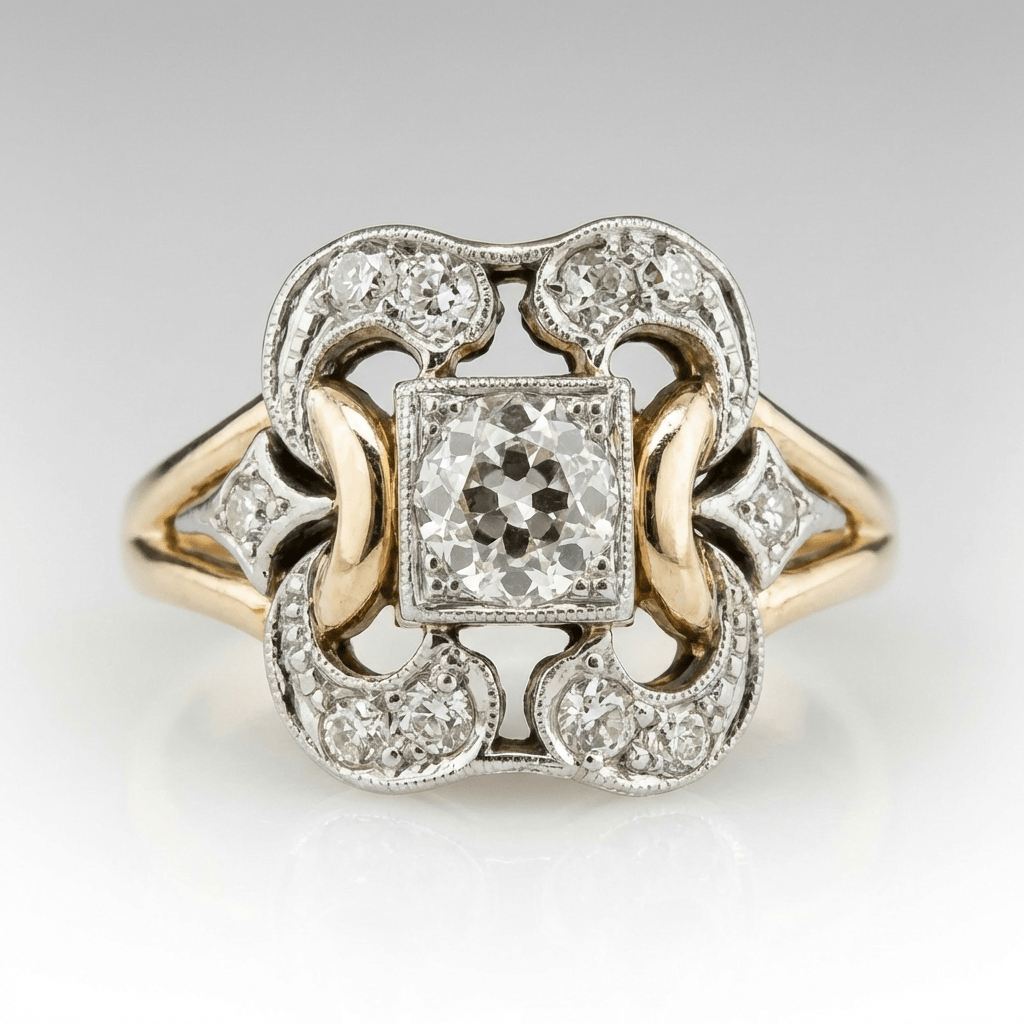 Retro sculpturale ring met diamant