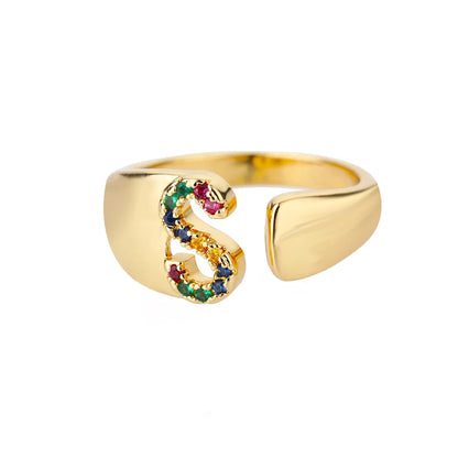 Verstelbare ring met gepersonaliseerde letter - Goud