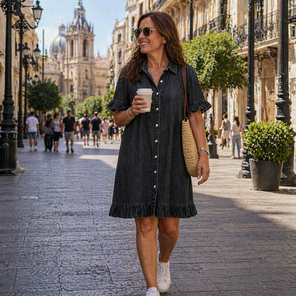 Elodie | Comfortabele Denim Jurk met Gerimpeld Detail