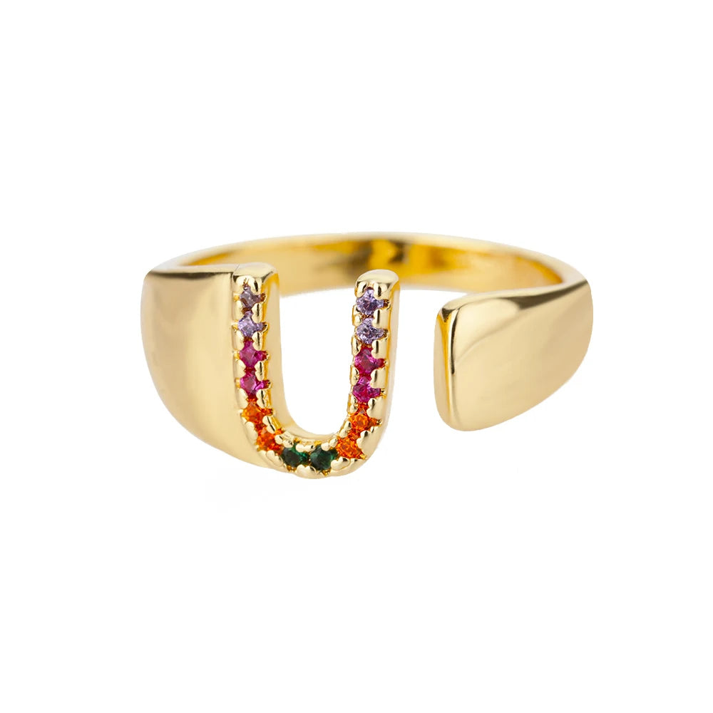 Verstelbare ring met gepersonaliseerde letter - Goud