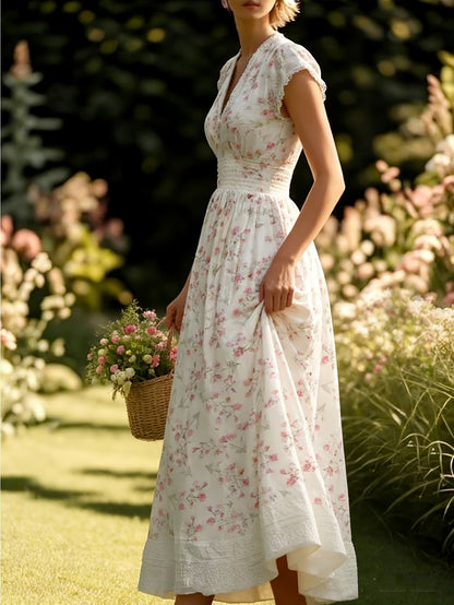 Midi Abito Rosa con Fiori di Ciliegio