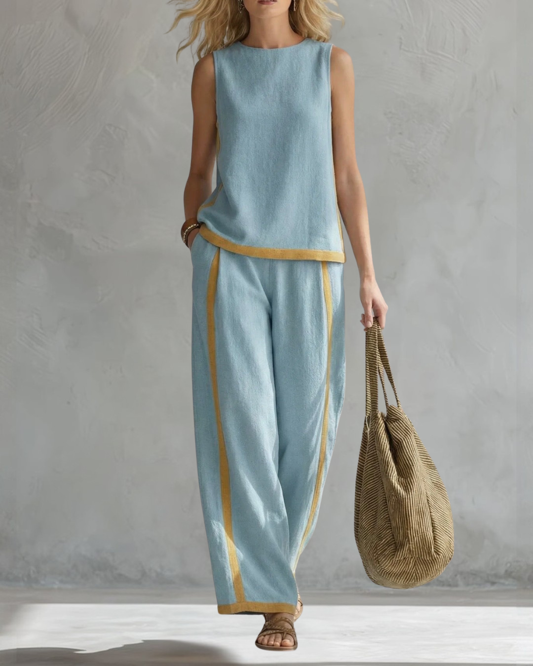 Set met gouden biesjes — Mouwloze top en wijde broek
