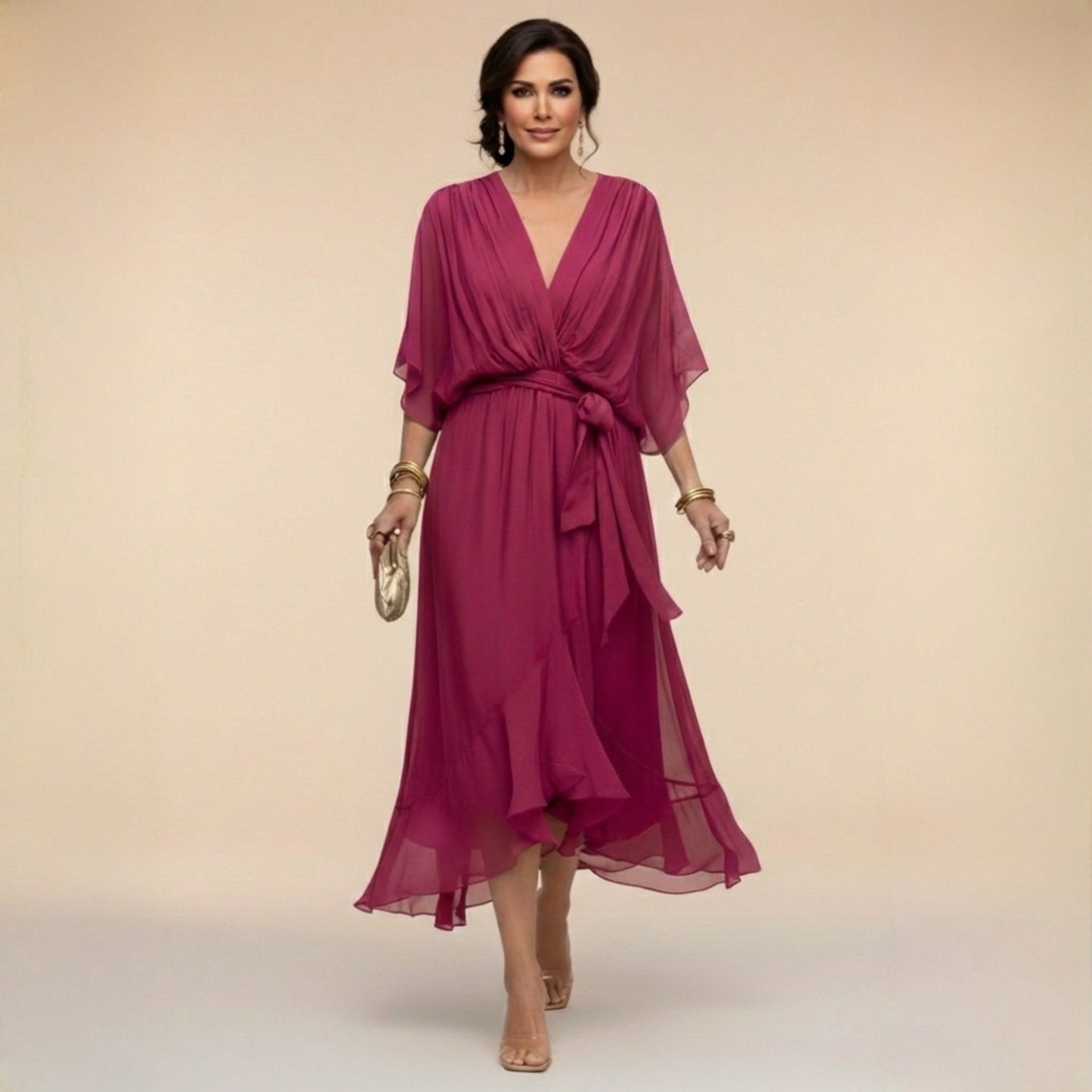 Monica | Abito in Chiffon con Scollo a V