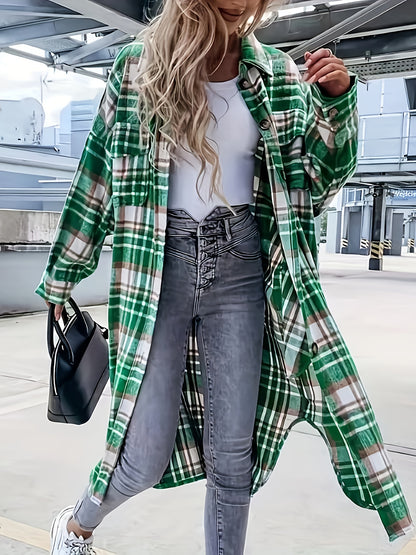 Laura - Lange Geruite Jas van Wolmix