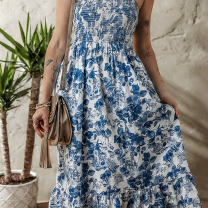 Zomerjurk met wilde blauwe hortensia's