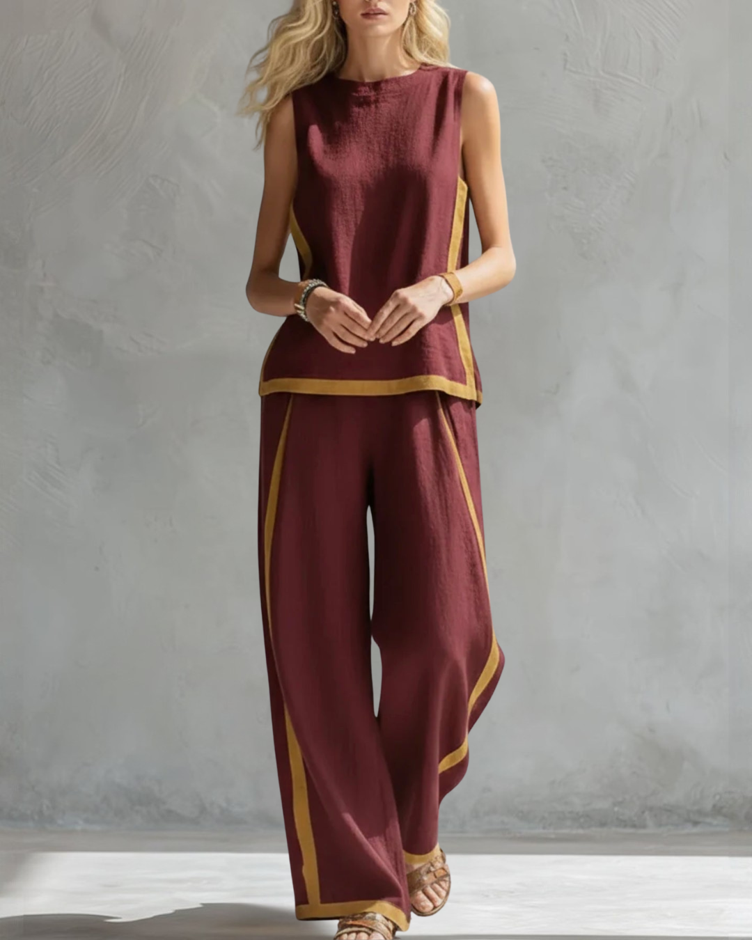 Set met gouden biesjes — Mouwloze top en wijde broek