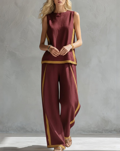 Set met gouden biesjes — Mouwloze top en wijde broek