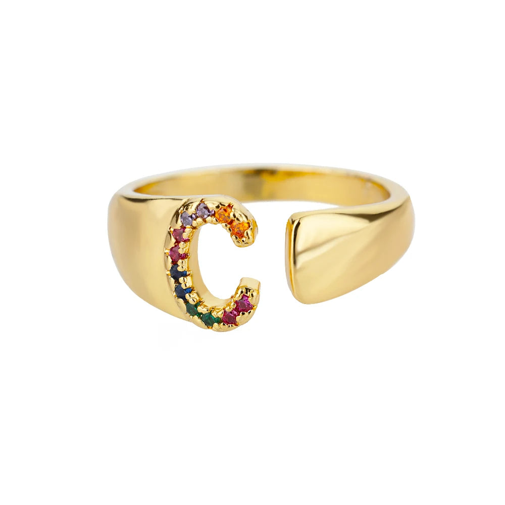 Verstelbare ring met gepersonaliseerde letter - Goud