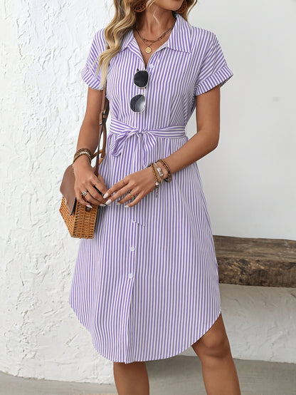 Giada - Elegante gestreepte midi-jurk voor dames met ceintuur