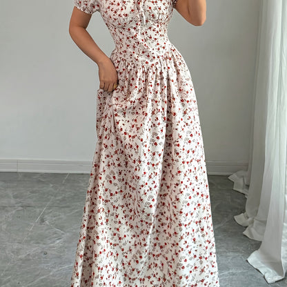 Maxi Abito con Piccoli Fiori di Papavero Rosso