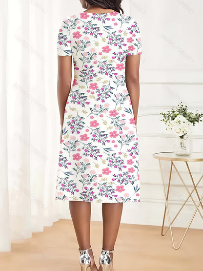 Jurk met wilde bloemen en groene takken