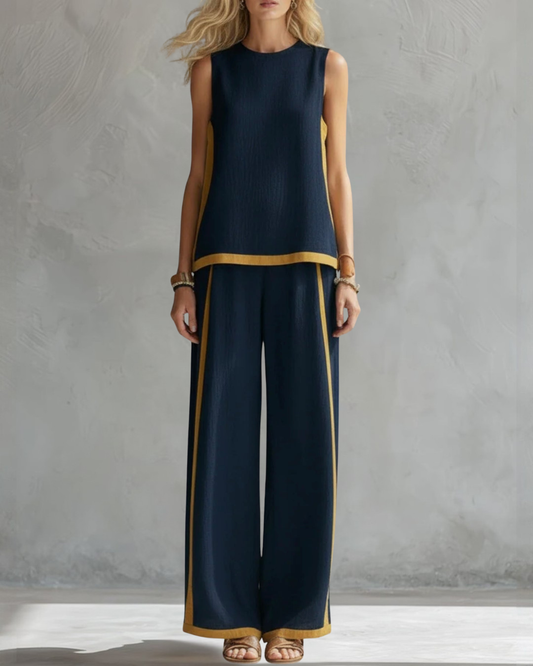 Set met gouden biesjes — Mouwloze top en wijde broek