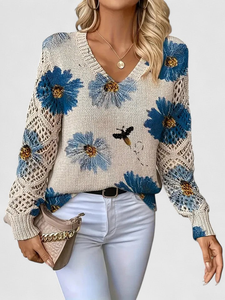 Catarina – Strikbluse med blomsterprint