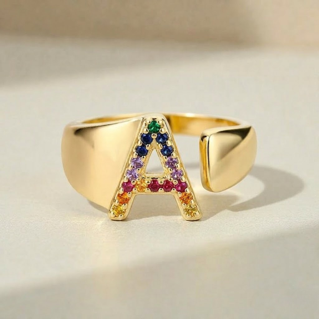 Verstelbare ring met gepersonaliseerde letter - Goud