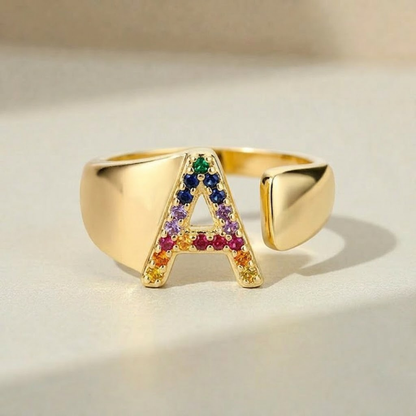 Verstelbare ring met gepersonaliseerde letter - Goud