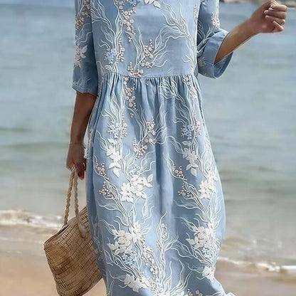 Nora | Abito Midi con Ricamo Floreale