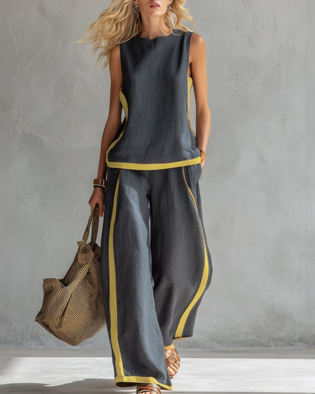 Set met gouden biesjes — Mouwloze top en wijde broek