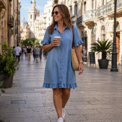 Elodie | Comfortabele Denim Jurk met Gerimpeld Detail