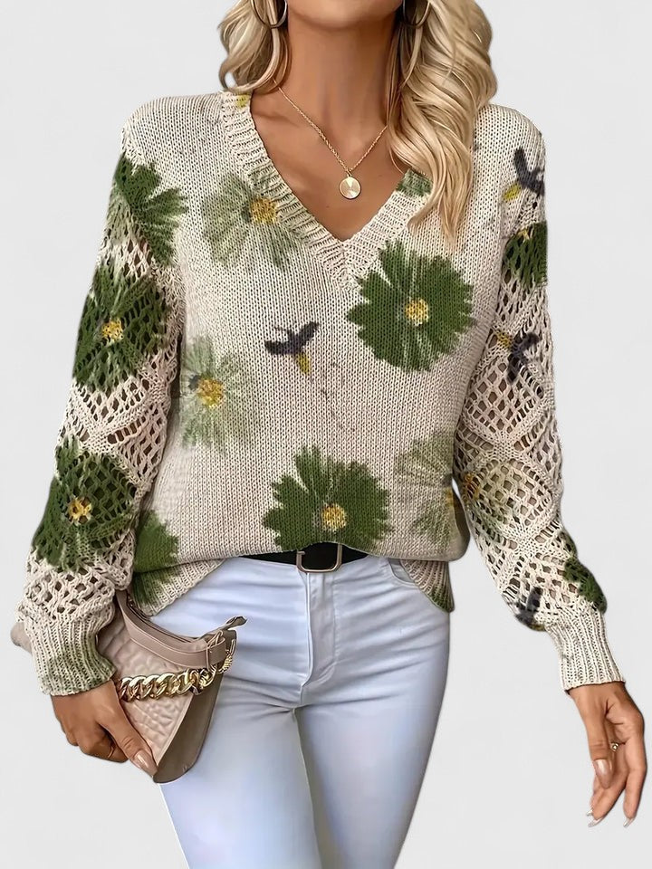 Catarina – Strikbluse med blomsterprint