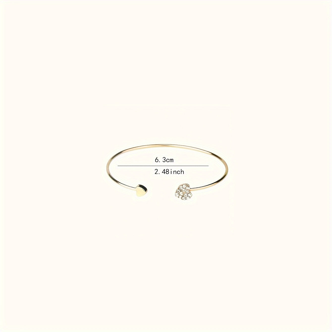 Chique stijve armband met hartmotief, verfraaid met fonkelende strass-steentjes