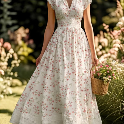 Midi Abito Rosa con Fiori di Ciliegio