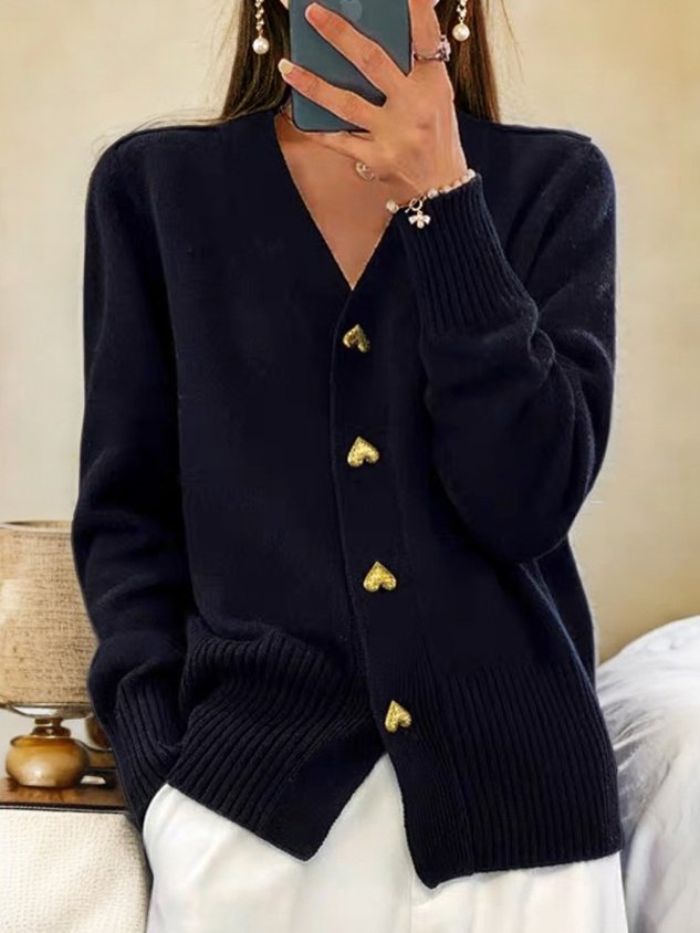 Dametøj uld cardigan med knapper
