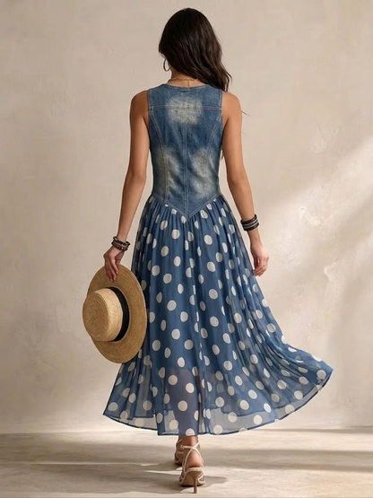 Adeline | Lange Denim Jurk met Stippen