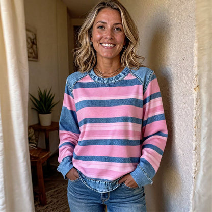 FREIA | Zachte gestreepte top met denim details