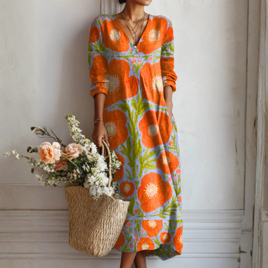 Lange zomerjurk met levendige bloemenprint