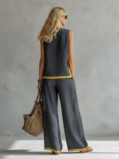 Set met gouden biesjes — Mouwloze top en wijde broek