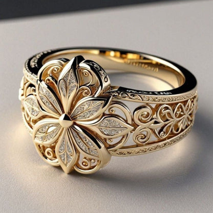 Exotische gouden ring met bloem en zirkonia