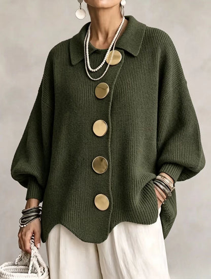Victoria | Oversized Cardigan met Grote Gouden Knopen