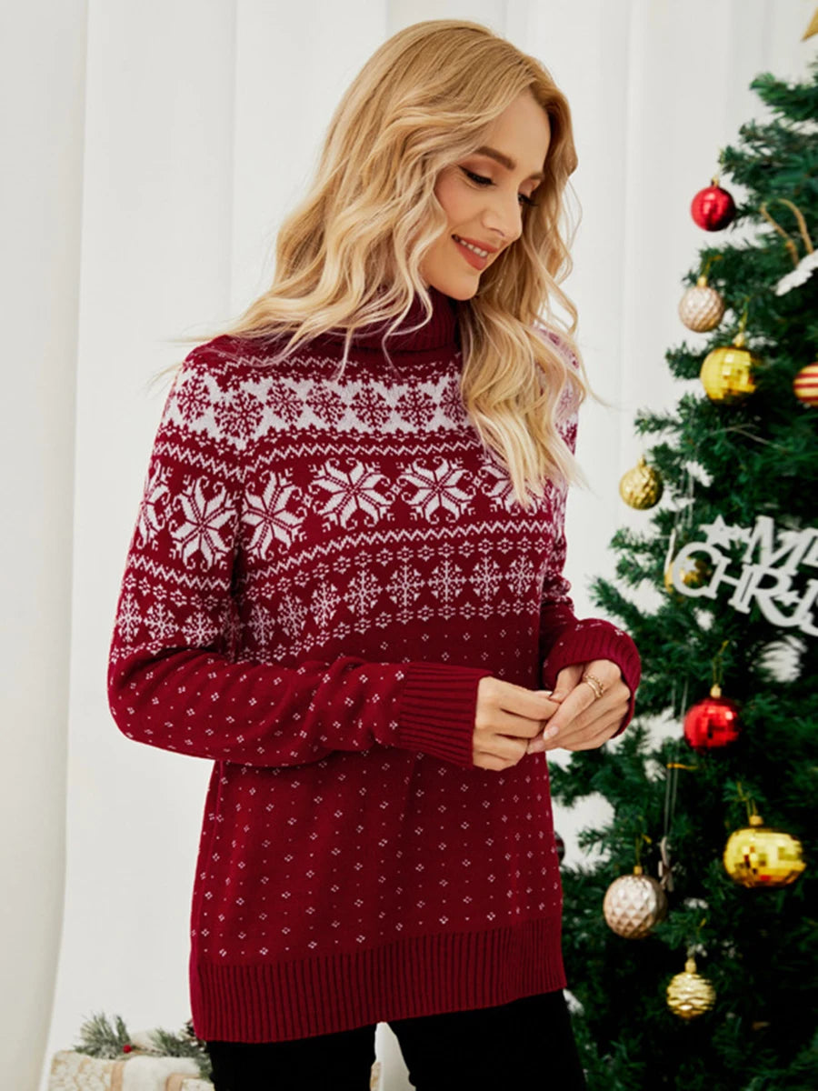 Julehjerte Strikket Juletrøje med Høj Hals til Kvinder