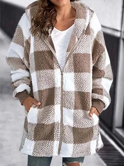 Damejakke med hætte og tern