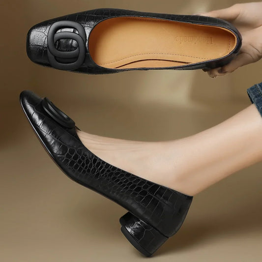 Esme - Croc-Effect Buckle Low Heel Shoes