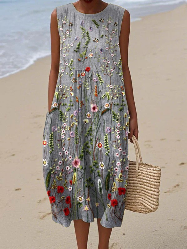Mouwloze midi-jurk met bloemenprint