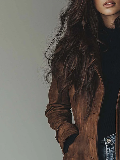 Teresa | Suède trenchcoat in vintagestijl