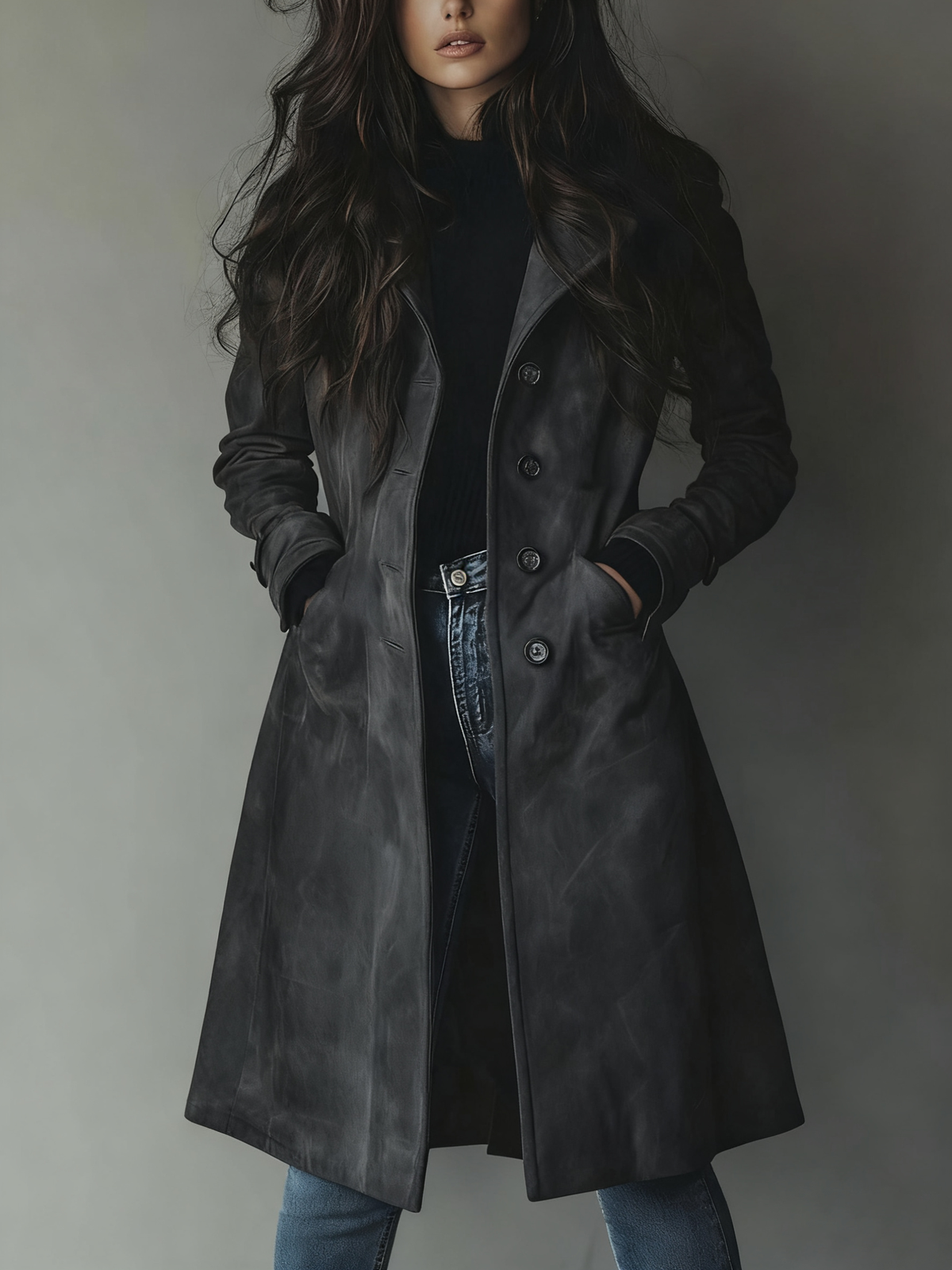 Teresa | Suède trenchcoat in vintagestijl