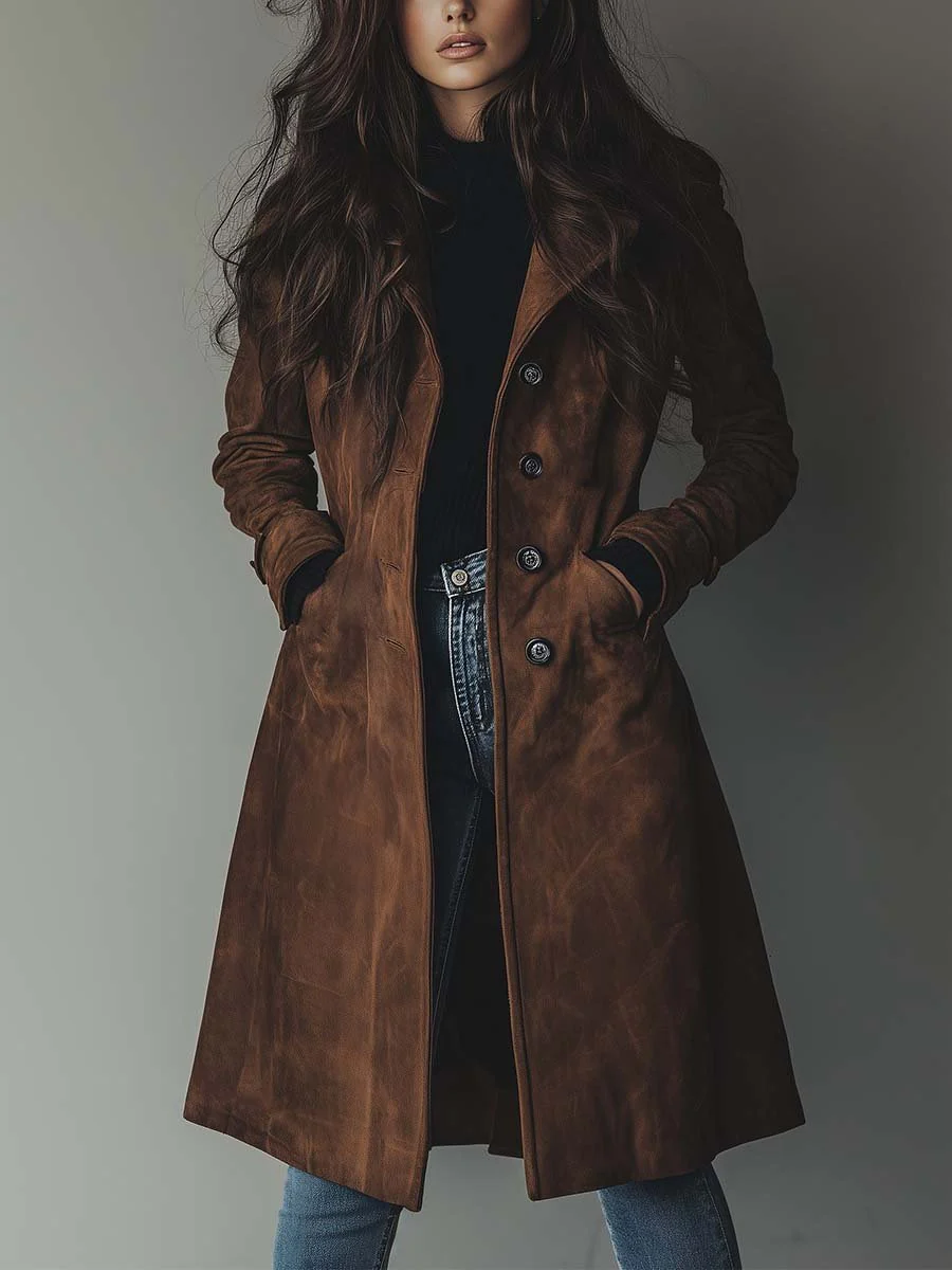 Teresa | Suède trenchcoat in vintagestijl