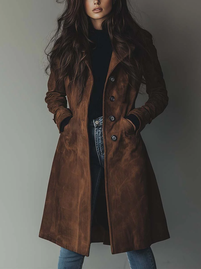 Teresa | Suède trenchcoat in vintagestijl