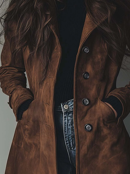 Teresa | Suède trenchcoat in vintagestijl